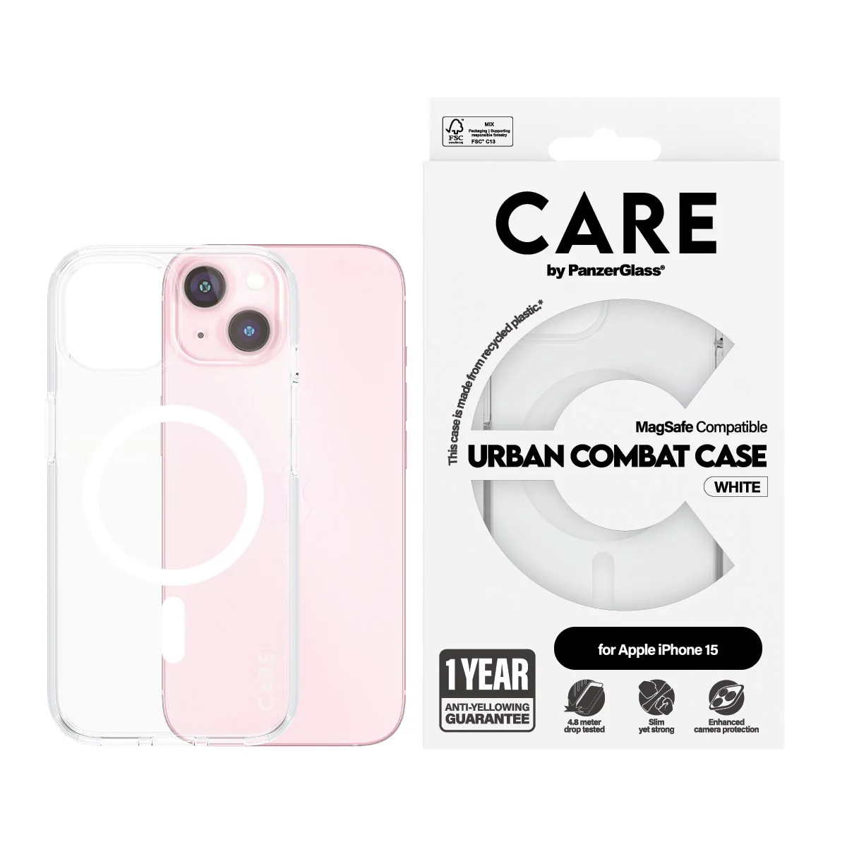 CARE™ by PanzerGlass® Urban Combat Case Transparent m. Hvid MagSafe iPhone 15 - Image 2