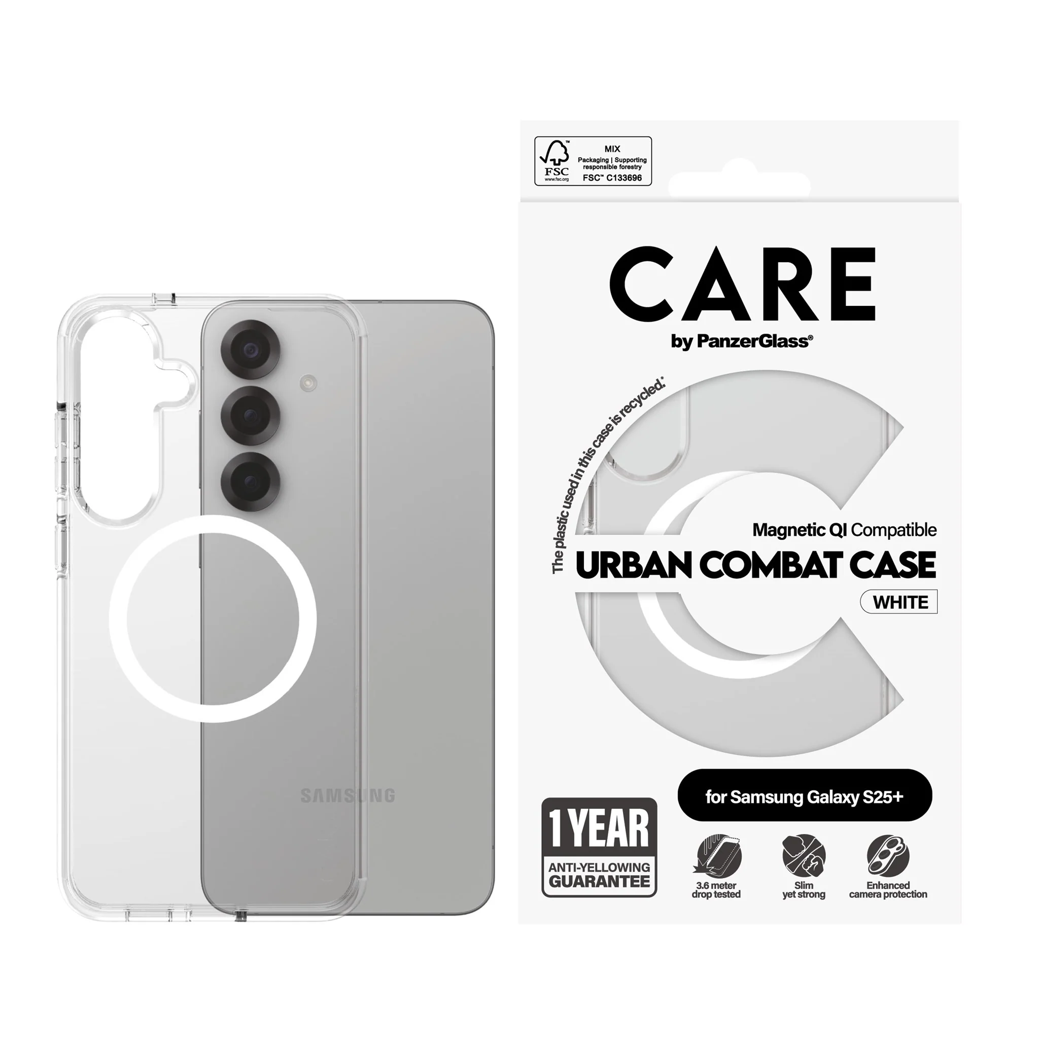 CARE™ by PanzerGlass® Urban Combat Case Transparent m. Hvid Qi Compatible Samsung Galaxy S25+ - Image 2