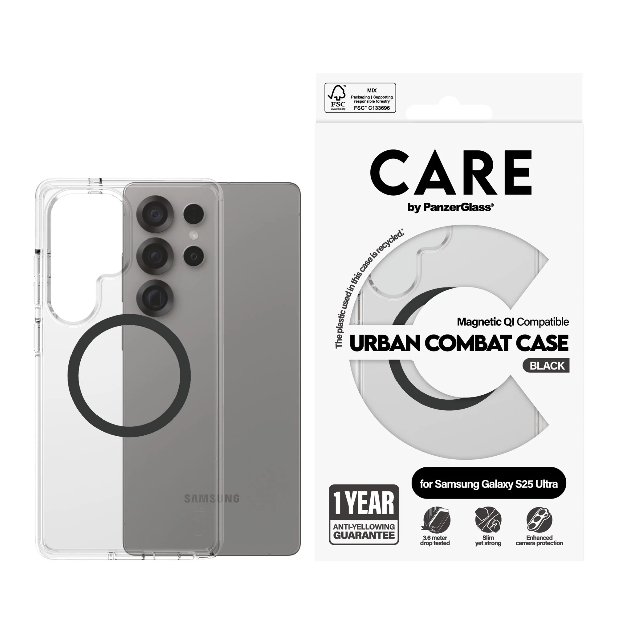 CARE™ by PanzerGlass® Urban Combat Case Transparent m. Sort Qi Compatible Samsung Galaxy S25 Ultra - Image 2