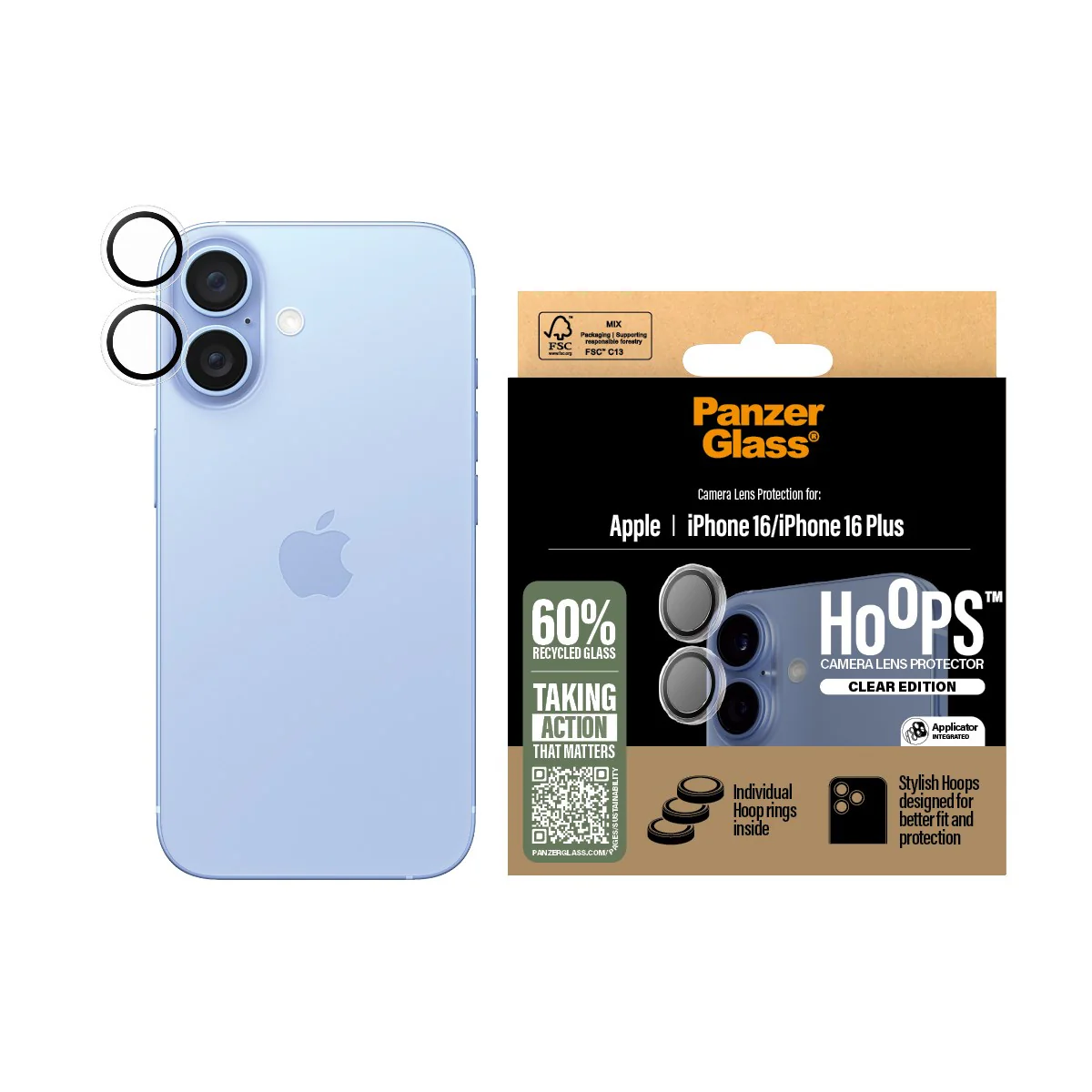 PanzerGlass® Hoops® Kameralinsebeskytter Transparent iPhone 16 | 16 Plus - Image 2