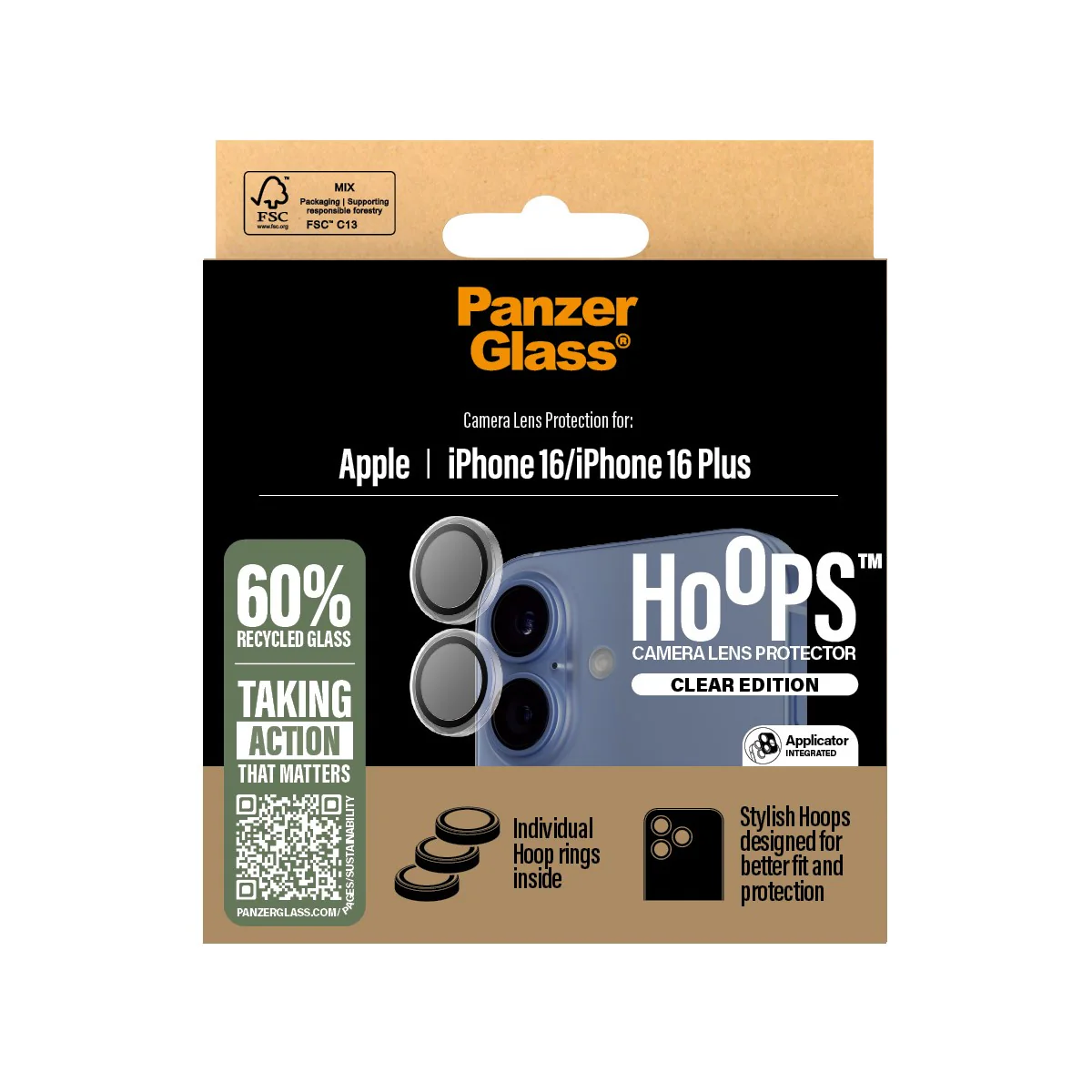 PanzerGlass® Hoops® Kameralinsebeskytter Transparent iPhone 16 | 16 Plus - Image 3